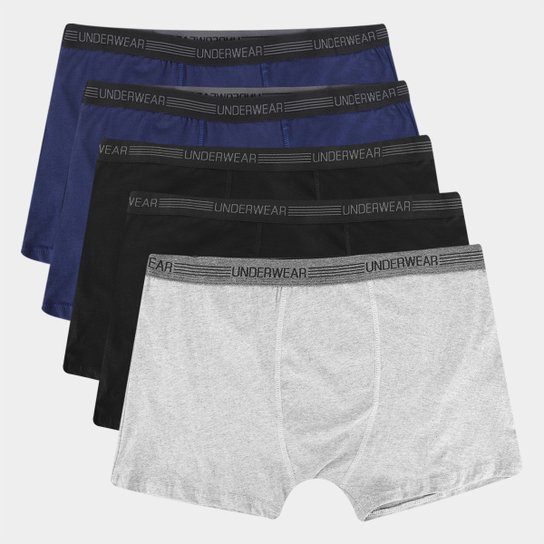 Kit Cueca Boxer Plus Size Underwear Lisa 5 Peças - Preto+Marinho Menor preço em Kit Cueca Boxer Plus Size Underwear Lisa 5 Peças - Preto+Marinho