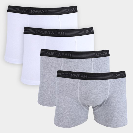 Kit Cueca Boxer Underwear 4 Peças - Branco+Cinza Menor preço em Kit Cueca Boxer Underwear 4 Peças - Branco+Cinza