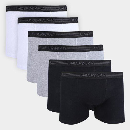 Kit Cueca Boxer Underwear 6 Peças - Preto+Cinza Menor preço em Kit Cueca Boxer Underwear 6 Peças - Preto+Cinza