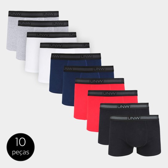 Kit Cueca Boxer UNW 10 Peças - Branco+Vermelho Menor preço em Kit Cueca Boxer UNW 10 Peças - Branco+Vermelho