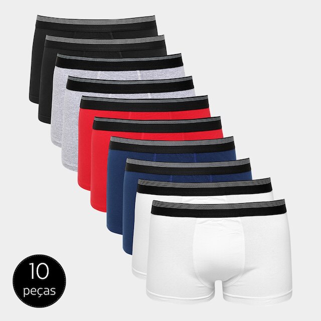 Kit Cueca Boxer UNW Elástico Listras 10 Peças - Branco+Vermelho é boa?