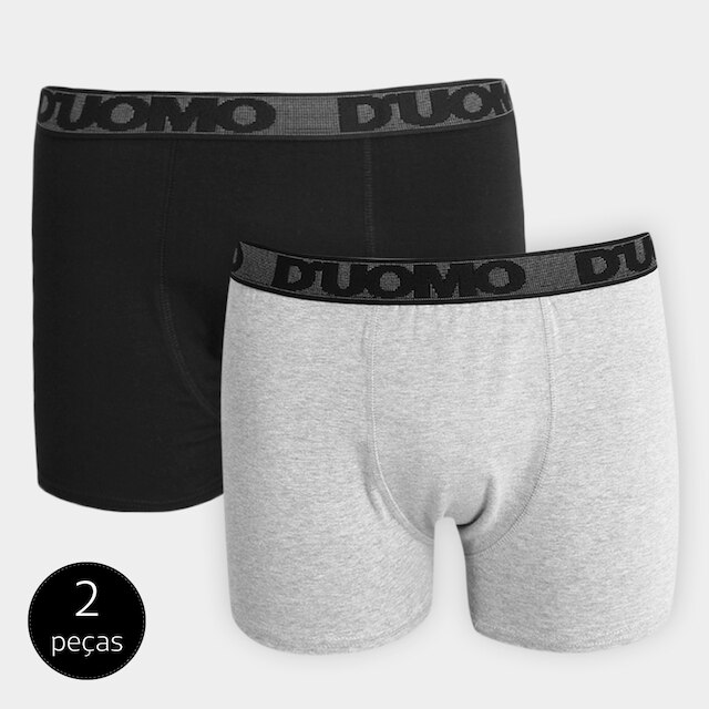 Kit Cueca Duomo Boxer 2 Peças - Cinza+Preto Menor preço em Kit Cueca Duomo Boxer 2 Peças - Cinza+Preto