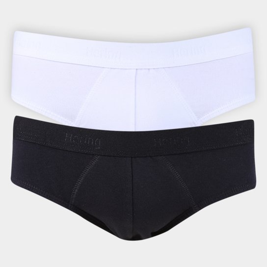 Kit Cueca Slip Hering C/ 2 Peças - Branco+Preto Menor preço em Kit Cueca Slip Hering C/ 2 Peças - Branco+Preto