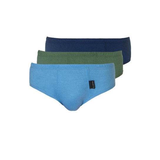 Kit Cueca Slip Infantil Kids 3 Peças - Azul+Verde Menor preço em Kit Cueca Slip Infantil Kids 3 Peças - Azul+Verde