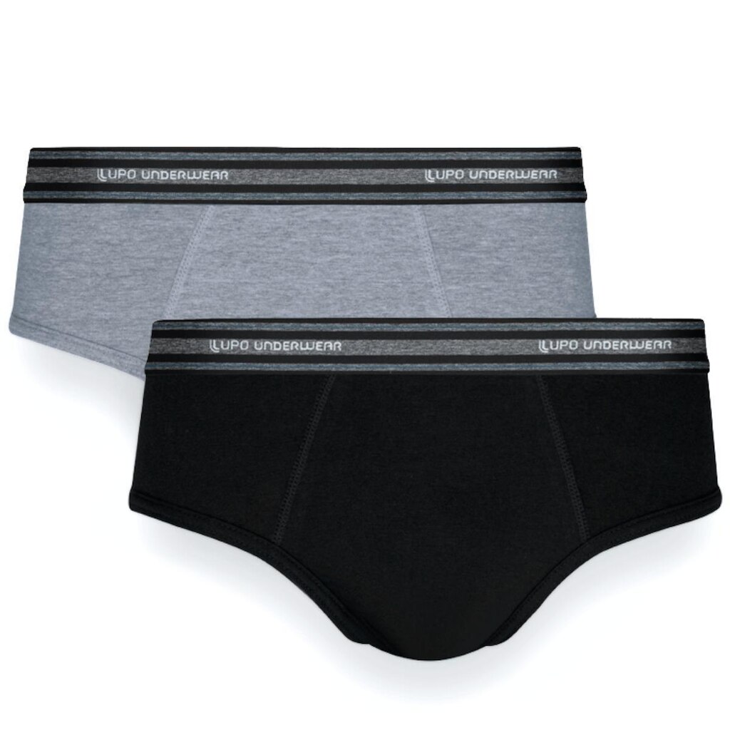 Kit Cueca Slip Lupo Com Elastano 2 Peças - Preto e Cinza - P
