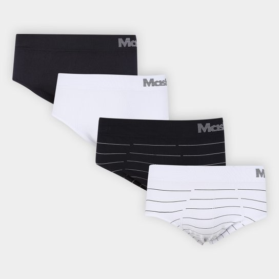Kit Cueca Slip Mash C/ 4 Peças - Preto+Branco Menor preço em Kit Cueca Slip Mash C/ 4 Peças - Preto+Branco