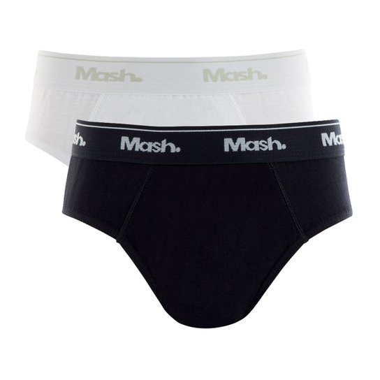 Kit Cueca Slip Mash Infantil 2 Peças - Branco+Preto Menor preço em Kit Cueca Slip Mash Infantil 2 Peças - Branco+Preto