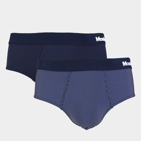 Kit Cueca Slip Mash Listrada 2 Peças - Azul Menor preço em Kit Cueca Slip Mash Listrada 2 Peças - Azul