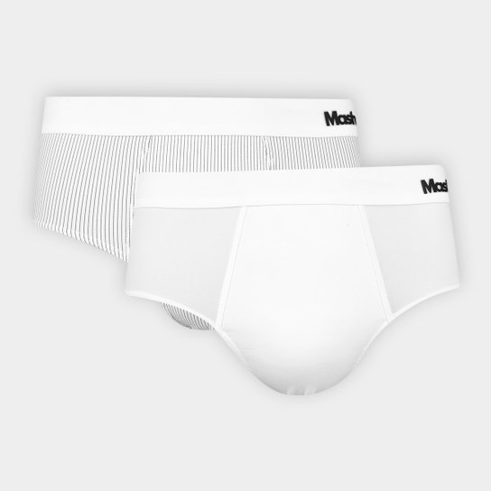 Kit Cueca Slip Mash Listrada 2 Peças - Branco Menor preço em Kit Cueca Slip Mash Listrada 2 Peças - Branco
