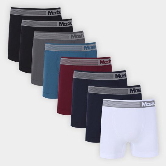 Kit Cuecas Boxer Mash Sem Costura 8 Peças - Azul+Branco Menor preço em Kit Cuecas Boxer Mash Sem Costura 8 Peças - Azul+Branco