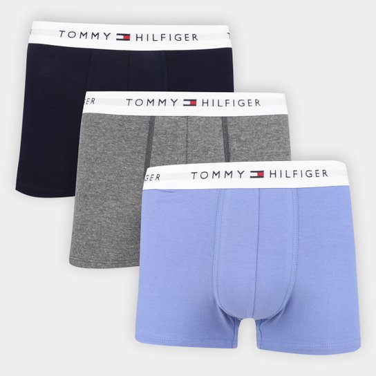 Kit Cuecas Boxer Tommy Hilfiger Trunk 3 Peças - Cinza+Azul Menor preço em Kit Cuecas Boxer Tommy Hilfiger Trunk 3 Peças - Cinza+Azul