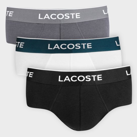 Kit Cuecas Slip Lacoste Sous-Vêtements Masculino 3 Peças - Preto+Branco Menor preço em Kit Cuecas Slip Lacoste Sous-Vêtements Masculino 3 Peças - Preto+Branco
