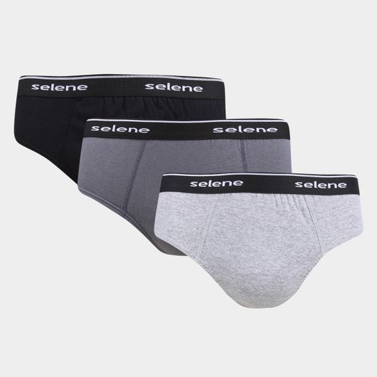 Kit Cuecas Slip Selene Elástico 30 MM 3 Peças - Preto+Chumbo Menor preço em Kit Cuecas Slip Selene Elástico 30 MM 3 Peças - Preto+Chumbo