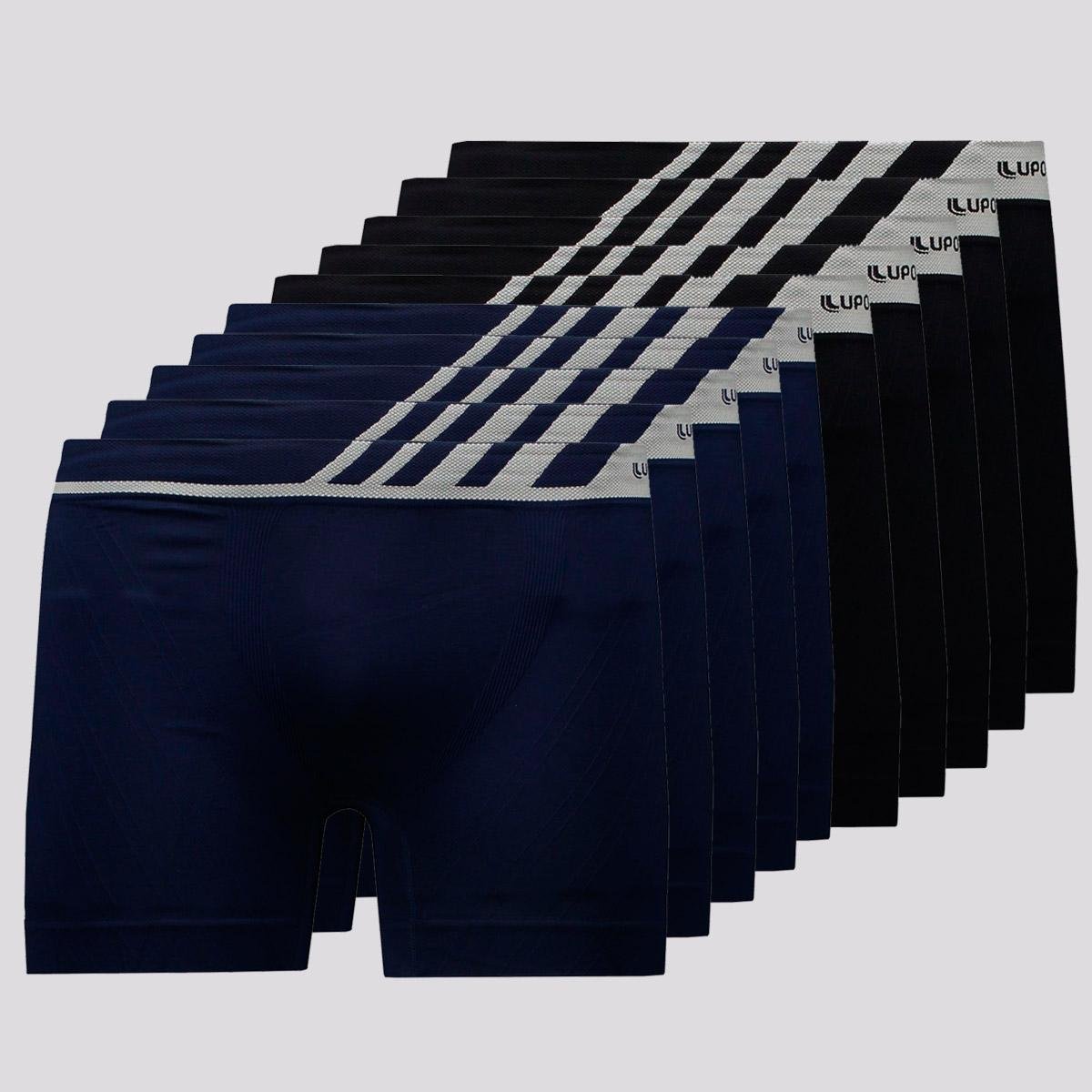 Kit de 10 Cuecas Boxer Lupo Microfibra Preta e Marinho Menor preço em Kit de 10 Cuecas Boxer Lupo Microfibra Preta e Marinho