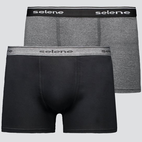Kit de 2 Cuecas Boxer Selene Cotton Preta e Cinza Mescla - Preto Menor preço em Kit de 2 Cuecas Boxer Selene Cotton Preta e Cinza Mescla - Preto