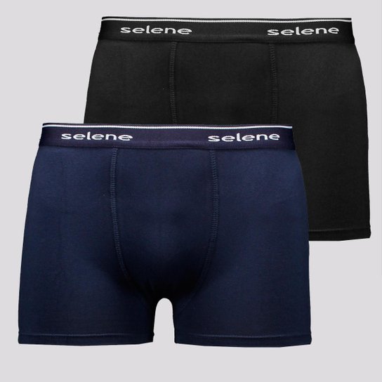 Kit de 2 Cuecas Boxer Selene Cotton Preta e Marinho - Preto Menor preço em Kit de 2 Cuecas Boxer Selene Cotton Preta e Marinho - Preto