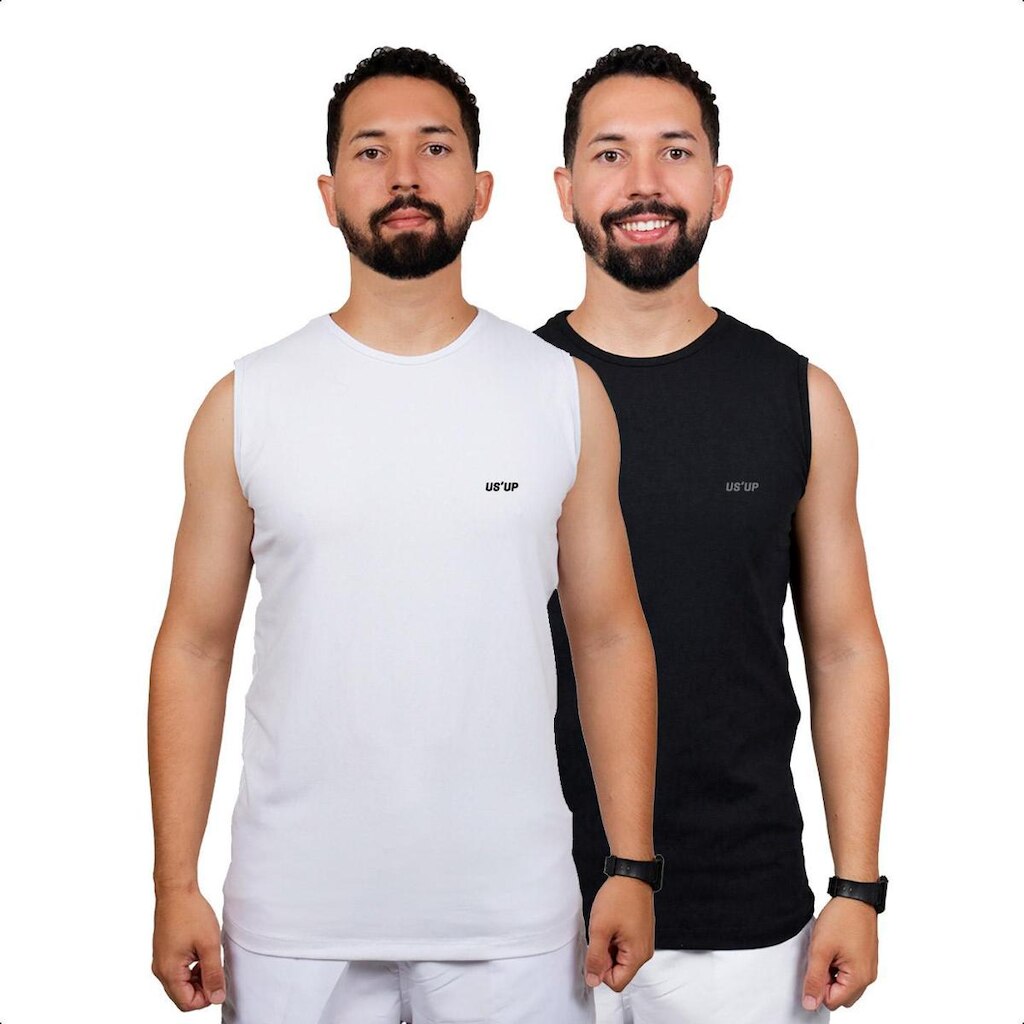 Kit de 2 Regata Camiseta Cavada Masculina Camisa Canelada