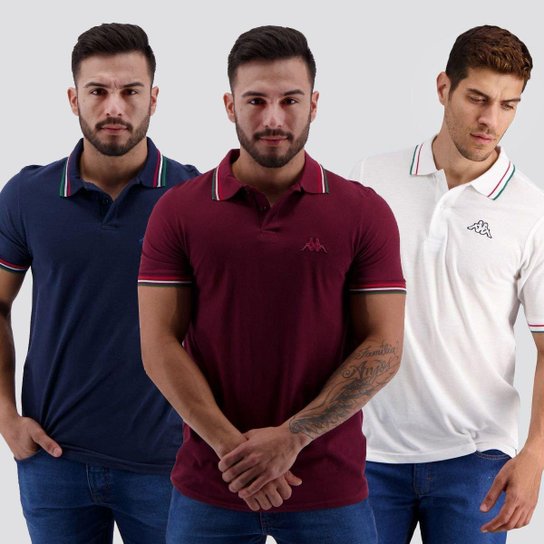 Kit de 3 Camisa Polos Kappa Fuerza Masculino - Vinho e Branco é ruim? Kit de 3 Camisa Polos Kappa Fuerza Masculino - Vinho e Branco é boa?