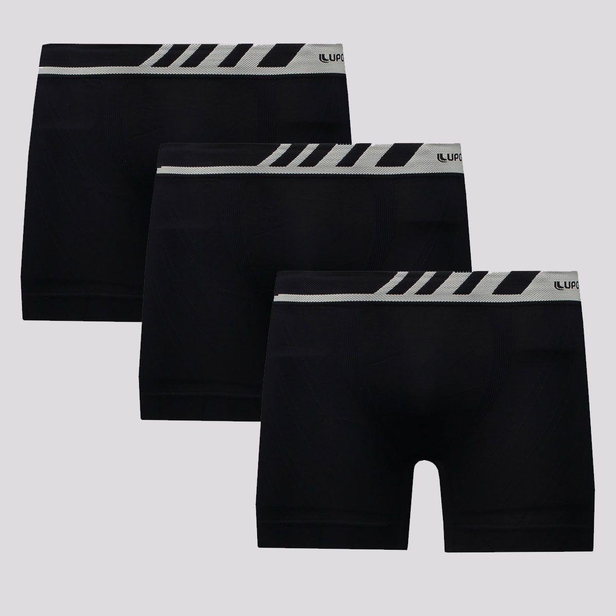 Kit de 3 Cuecas Boxer Lupo Microfibra Preta Menor preço em Kit de 3 Cuecas Boxer Lupo Microfibra Preta