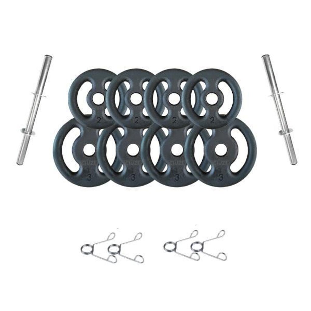 Kit de Anilhas Ferro Fundido 20kg + 2 Barras 40cm