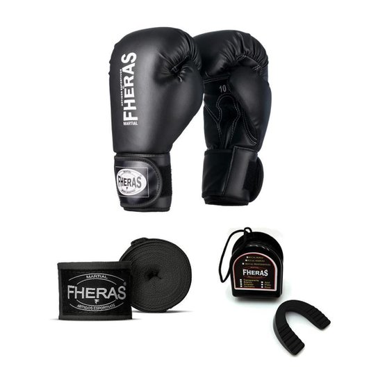 Kit de Boxe Muay Thai Fheras Tradicional Preto 12 Oz - Preto Menor preço em Kit de Boxe Muay Thai Fheras Tradicional Preto 12 Oz - Preto