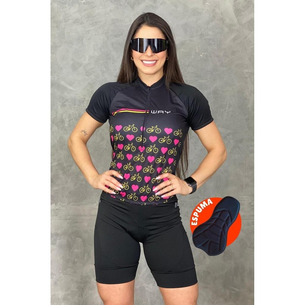 Kit de Ciclismo Feminino Camisa e Bermuda de Espuma Confortável