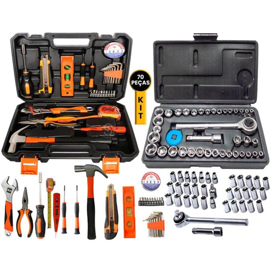 Kit de Ferramentas Maleta com Chav'e Estojo Catrac'a 70 peças - Sortido Menor preço em Kit de Ferramentas Maleta com Chav'e Estojo Catrac'a 70 peças - Sortido