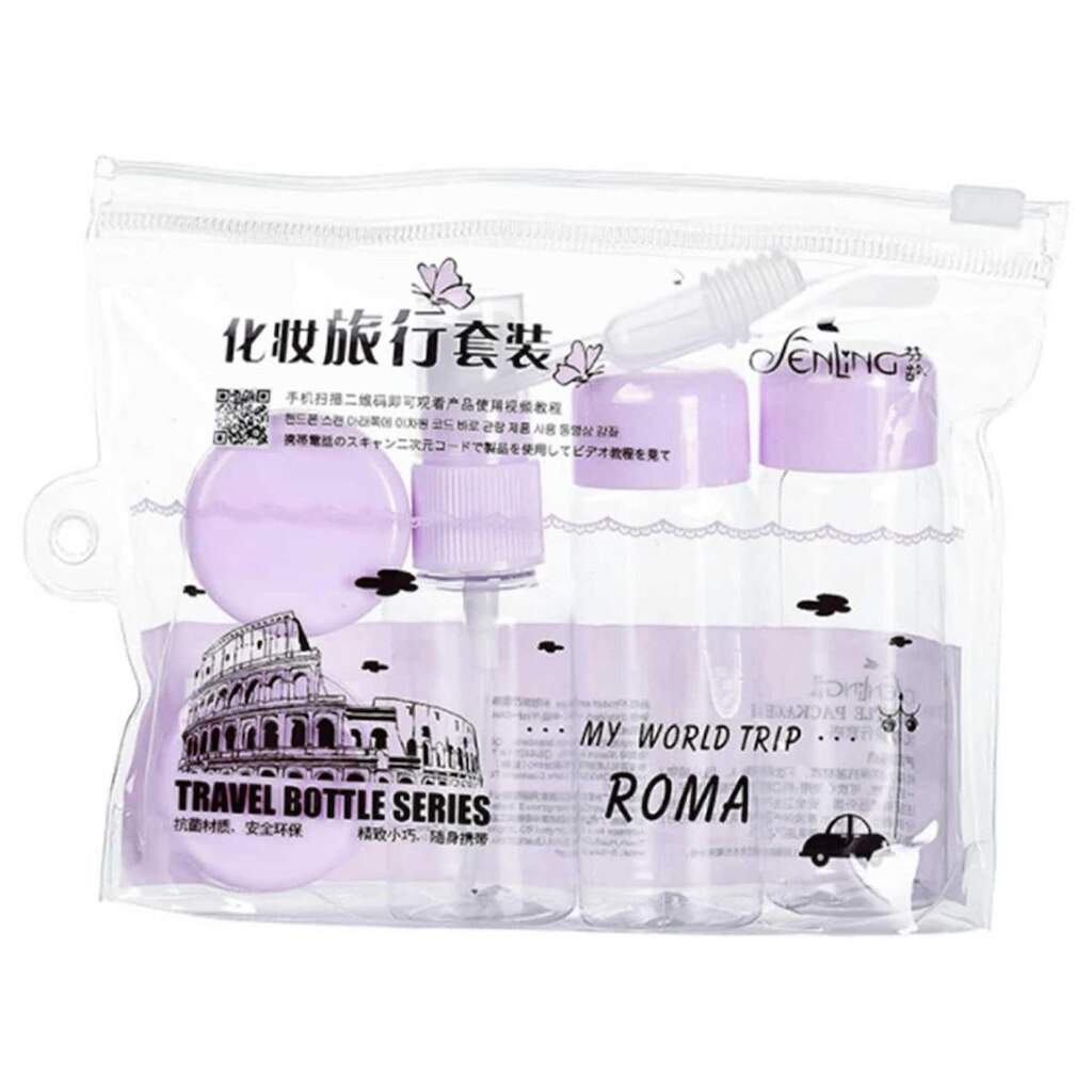 Kit de Frascos Feminino com Necessaire para Viagem de 7 Peças