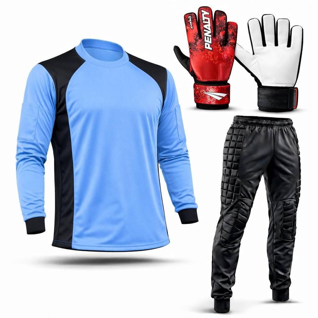 Kit de Goleiro INFANTIL Camisa + Calça Acolchoada + Luva Penalty ( P A G)