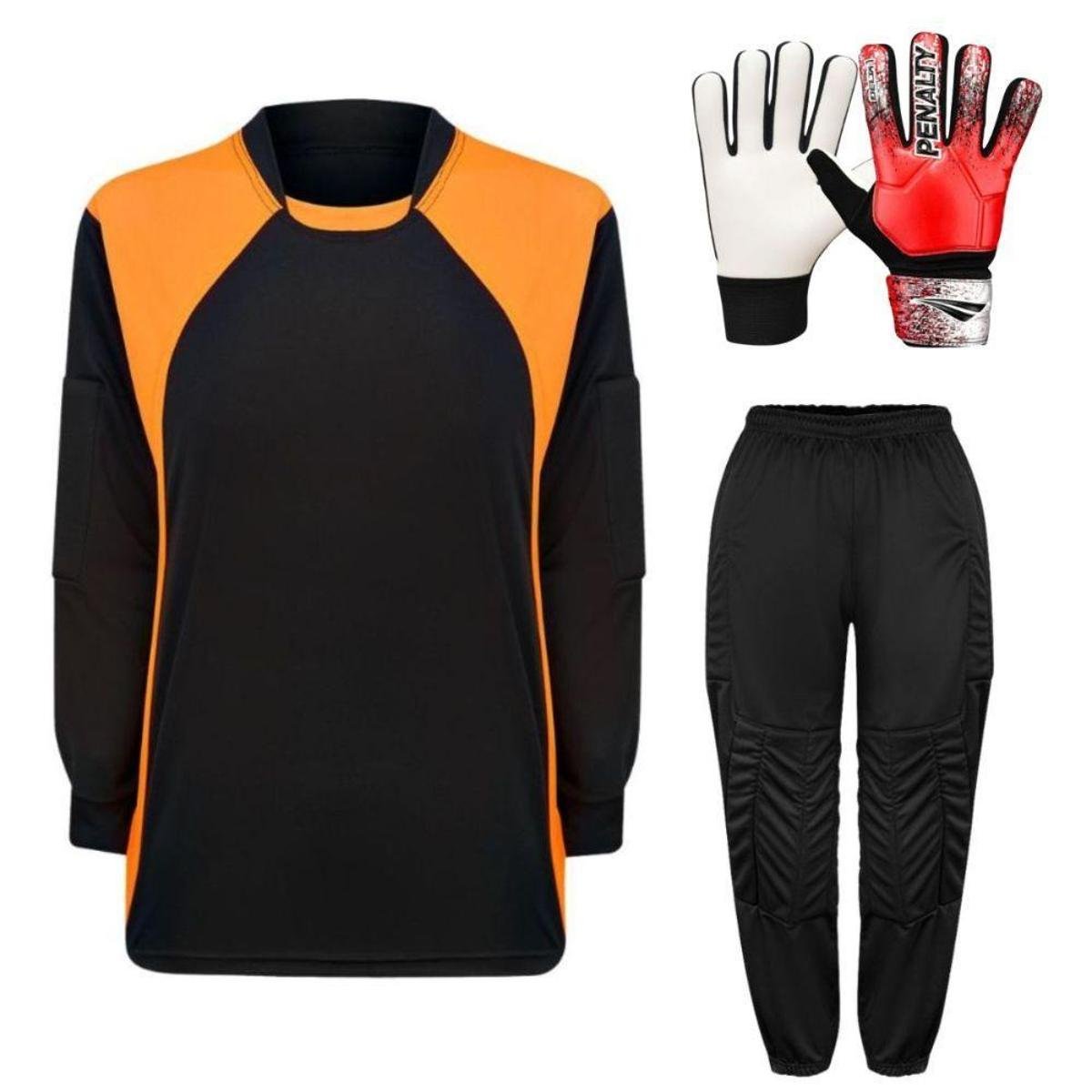 Kit de Goleiro Infantil Camisa + Calça Acolchoada + Luva