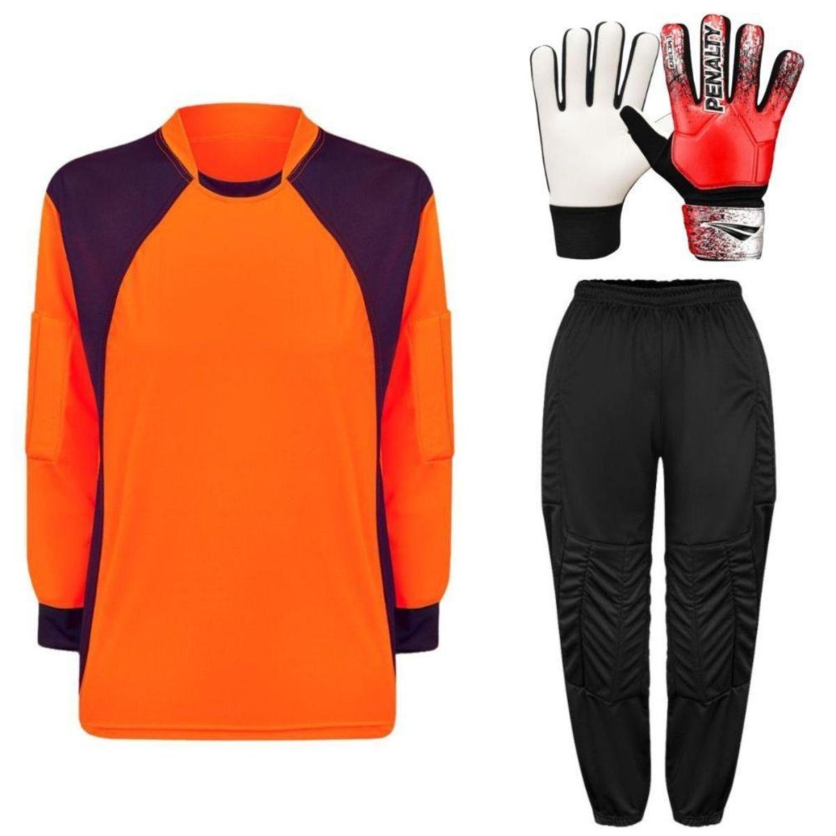 Kit de Goleiro Infantil Camisa + Calça Acolchoada + Luva