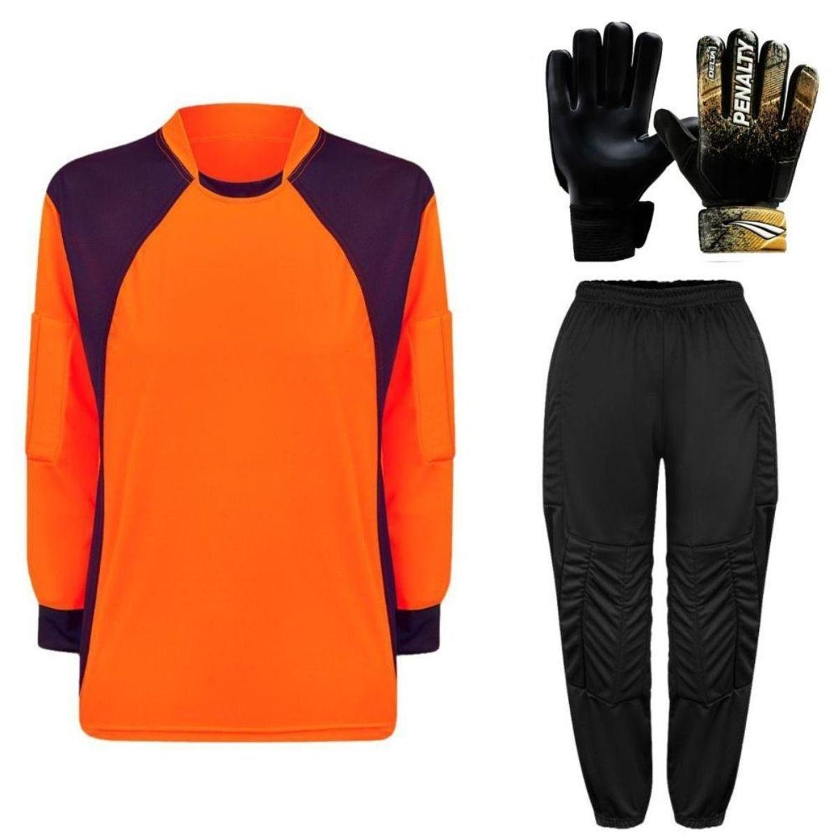 Kit de Goleiro Infantil Camisa + Calça Acolchoada + Luva