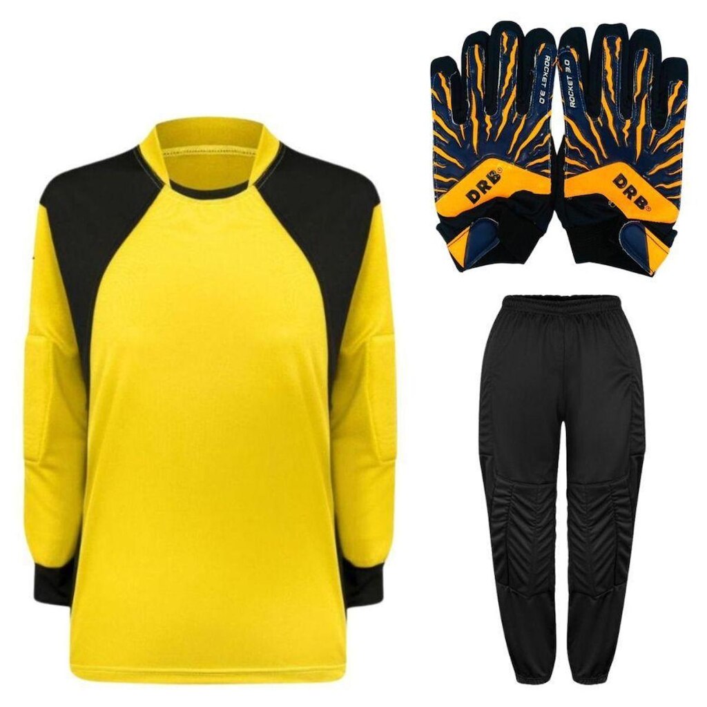 Kit de Goleiro Infantil Camisa + Calça Acolchoada + Luva