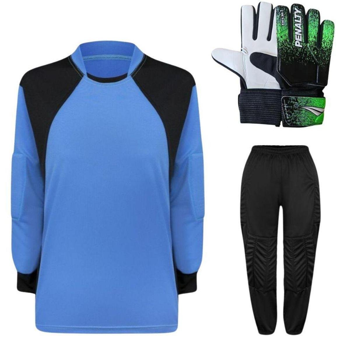 Kit de Goleiro Infantil Camisa + Calça Acolchoada + Luva