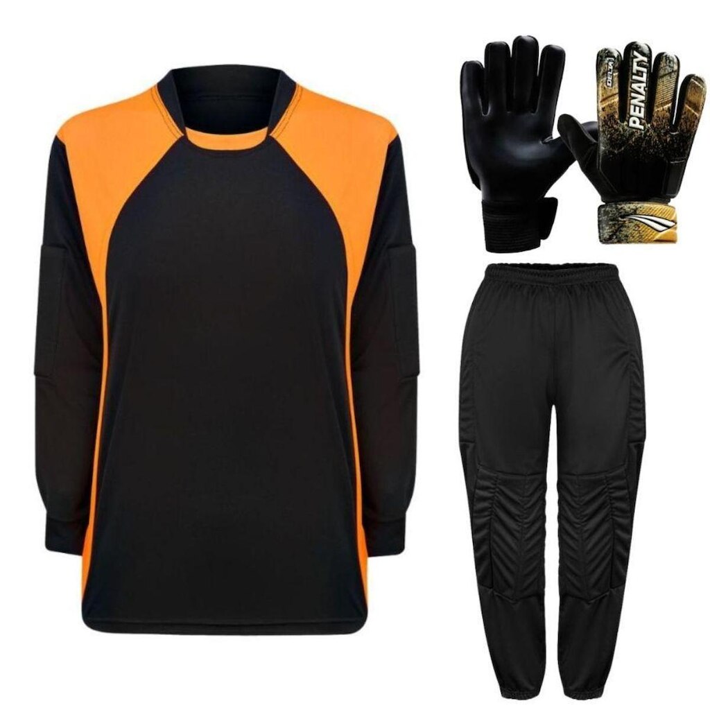 Kit de Goleiro Infantil Camisa + Calça Acolchoada + Luva