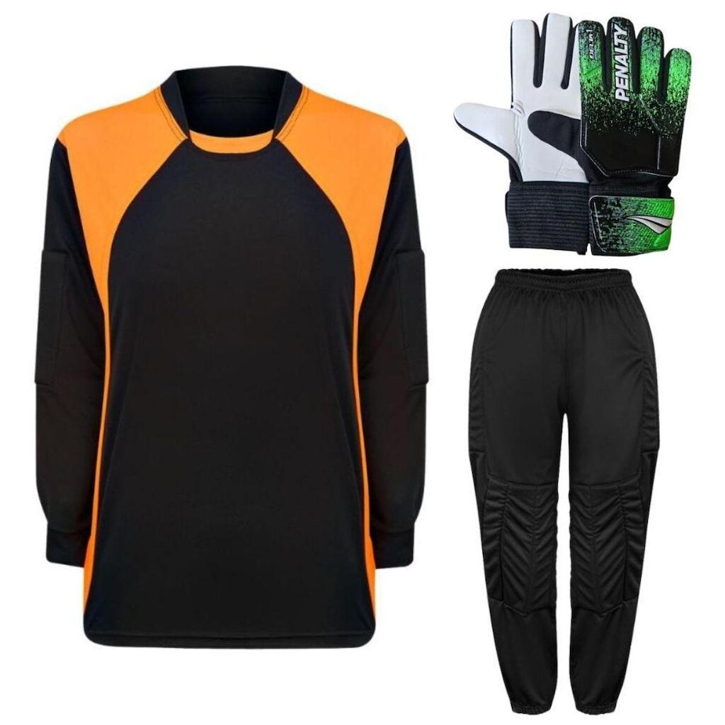 Kit de Goleiro Infantil Camisa + Calça Acolchoada + Luva