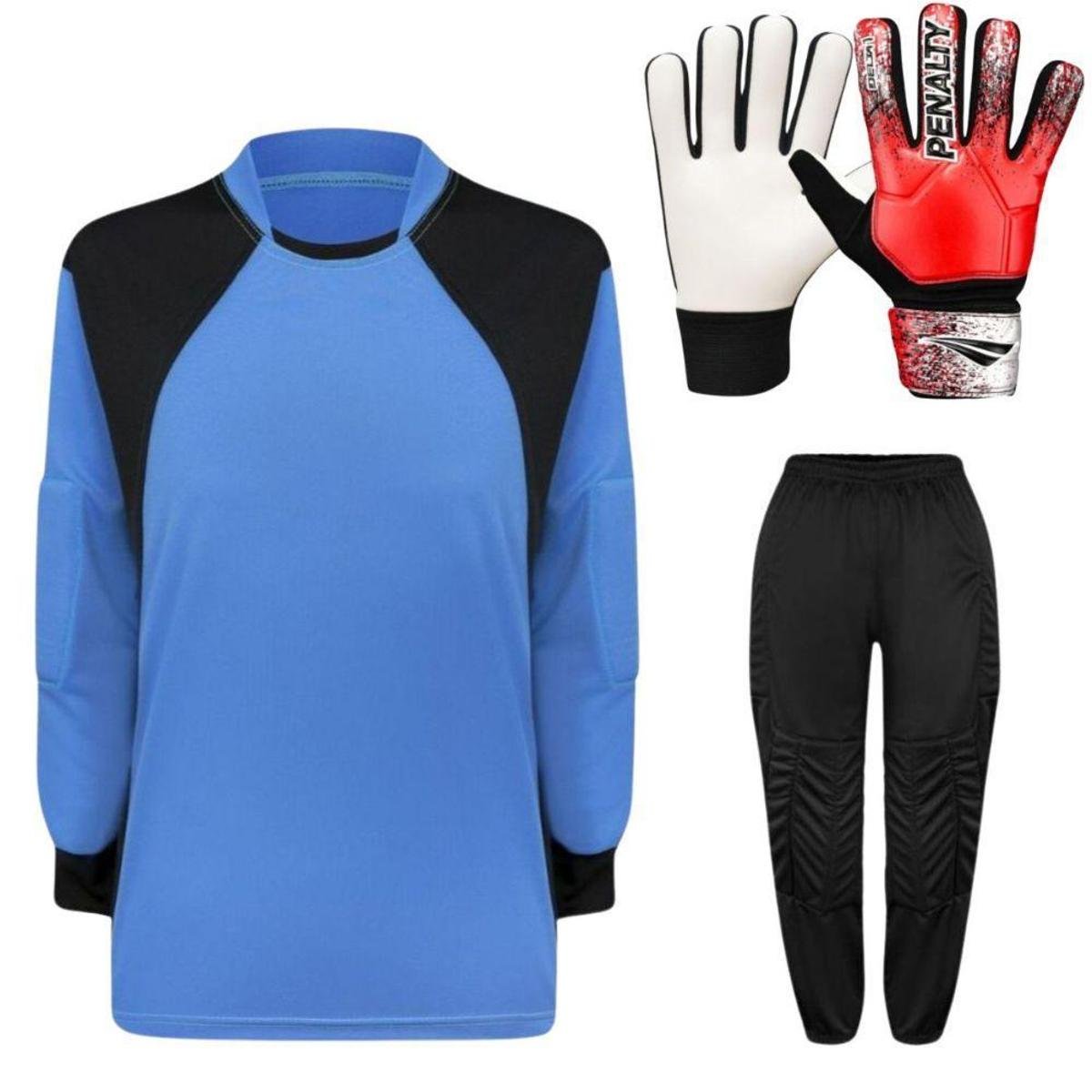 Kit de Goleiro Infantil Camisa + Calça Acolchoada + Luva