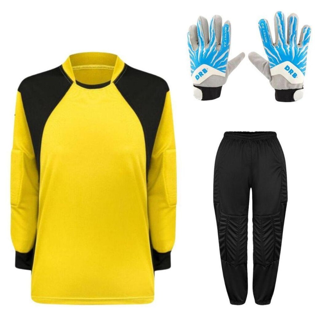 Kit de Goleiro Infantil Camisa + Calça Acolchoada + Luva