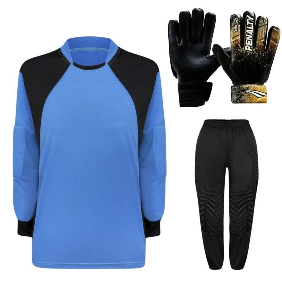 Kit de Goleiro Infantil Camisa + Calça Acolchoada + Luva
