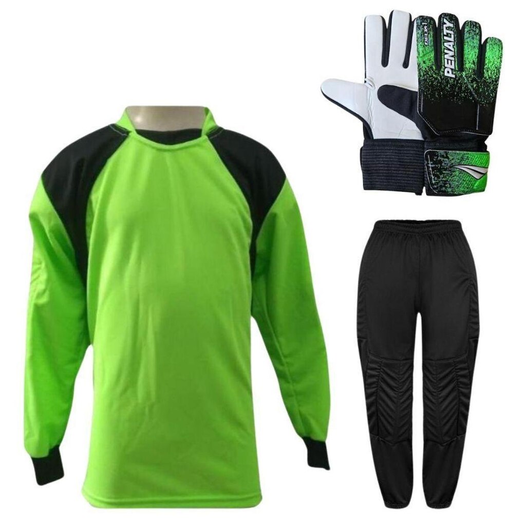 Kit de Goleiro Infantil Camisa + Calça Acolchoada + Luva