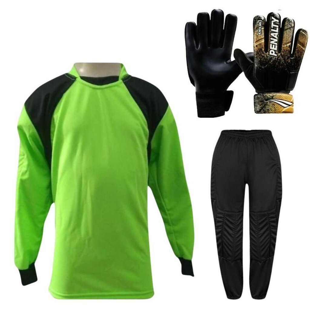 Kit de Goleiro Infantil Camisa + Calça Acolchoada + Luva