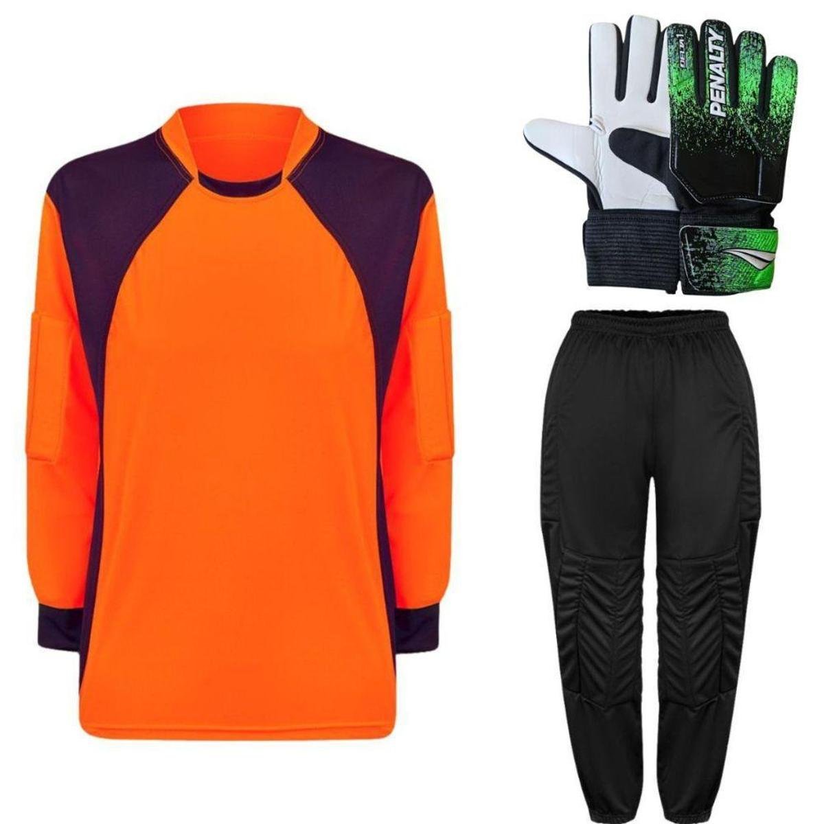 Kit de Goleiro Infantil Camisa + Calça Acolchoada + Luva