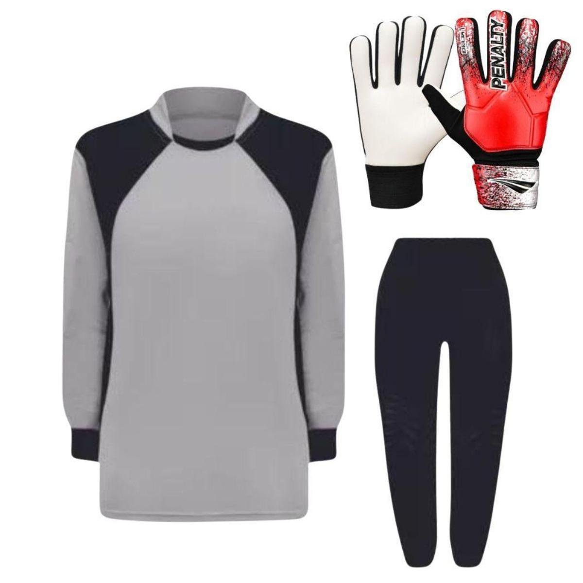 Kit de Goleiro Infantil Camisa + Calça Acolchoada + Luva