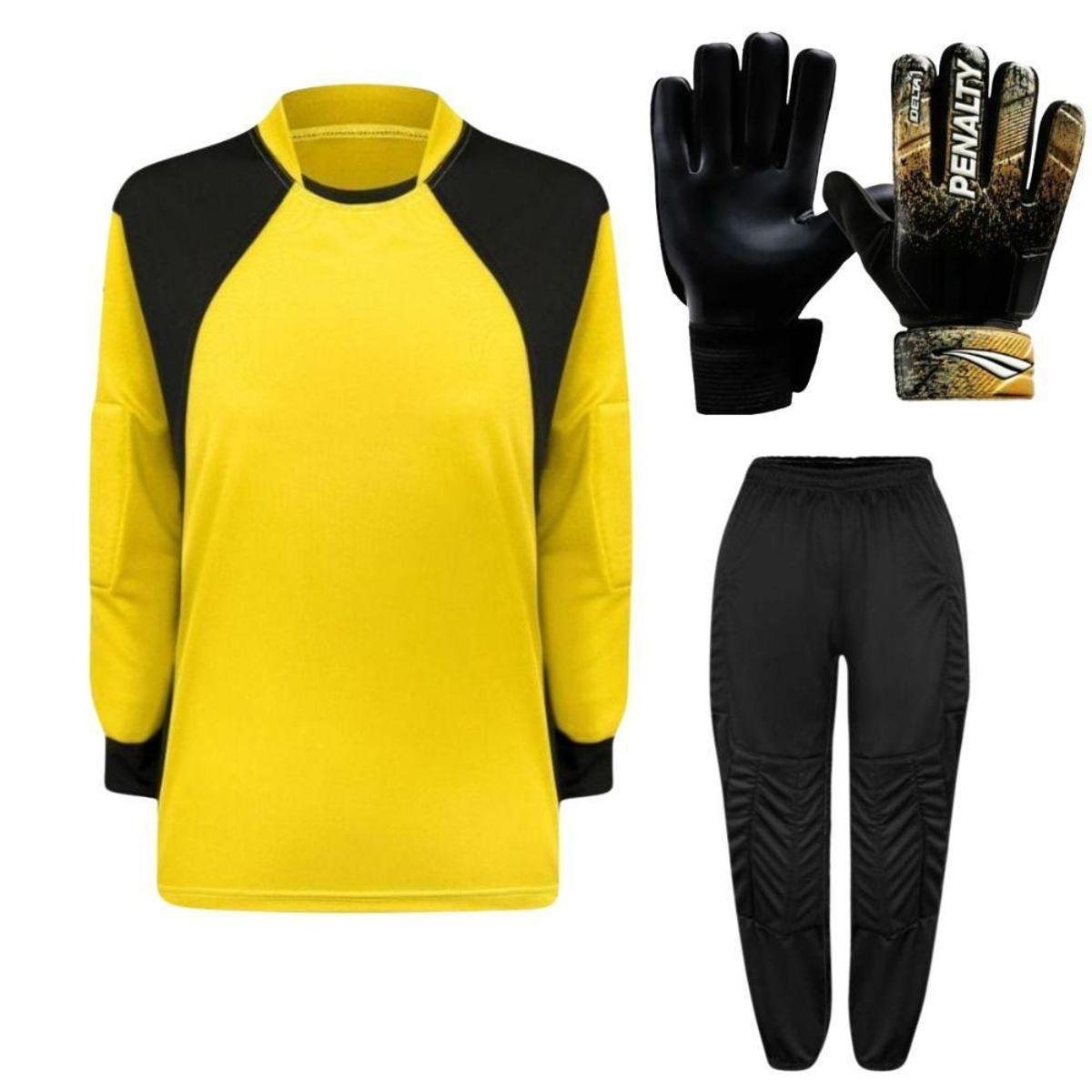 Kit de Goleiro Infantil Camisa + Calça Acolchoada + Luva