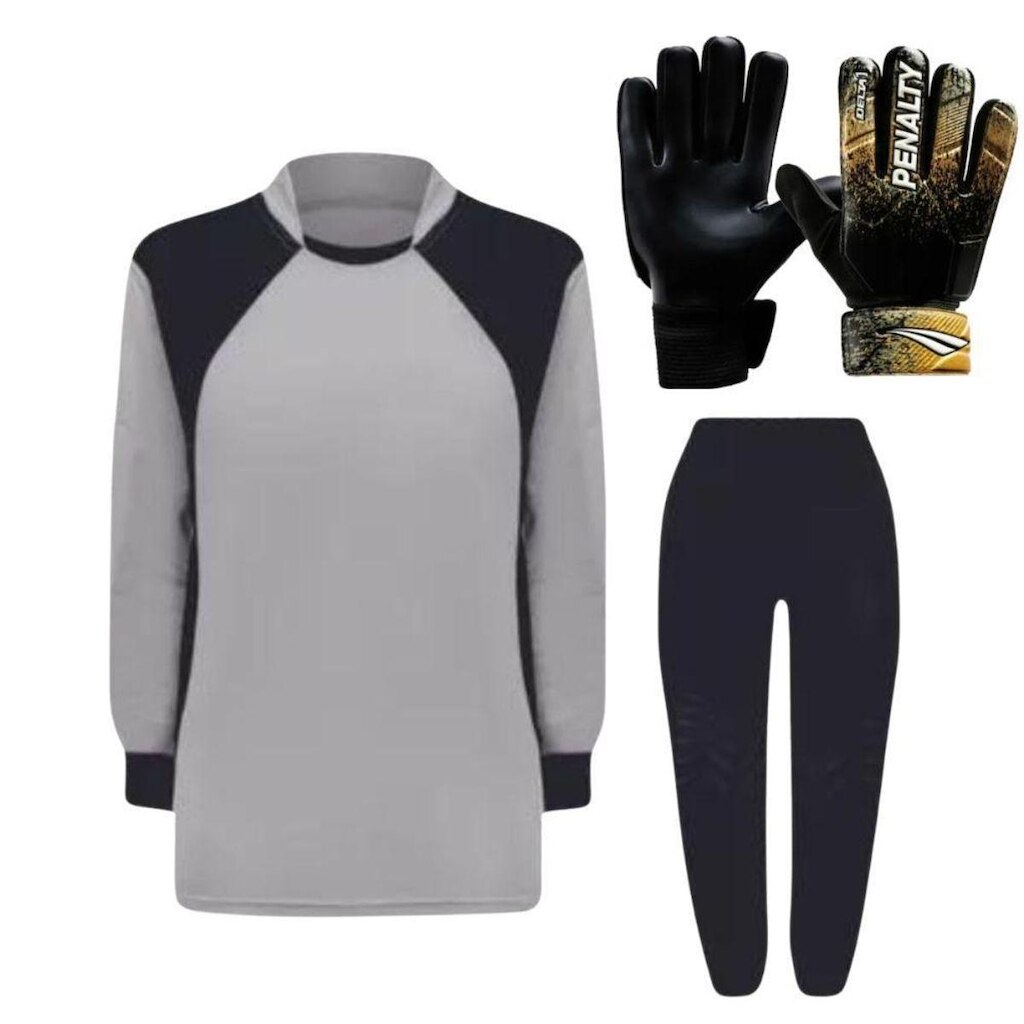 Kit de Goleiro Infantil Camisa + Calça Acolchoada + Luva