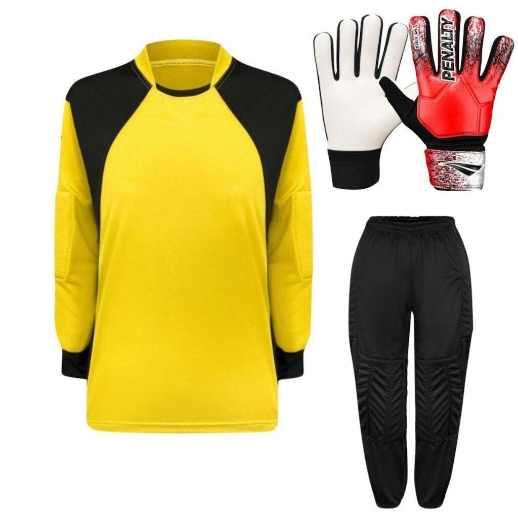 Kit de Goleiro Infantil Camisa + Calça Acolchoada + Luva