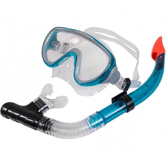 Kit De Mergulho Kea Com Máscara E Snorkel Poker Adulto - Azul Claro