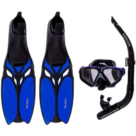 Kit de Mergulho Máscara+Respirador+Nadadeiras Cetus Shark Fun - Azul Menor preço em Kit de Mergulho Máscara+Respirador+Nadadeiras Cetus Shark Fun - Azul