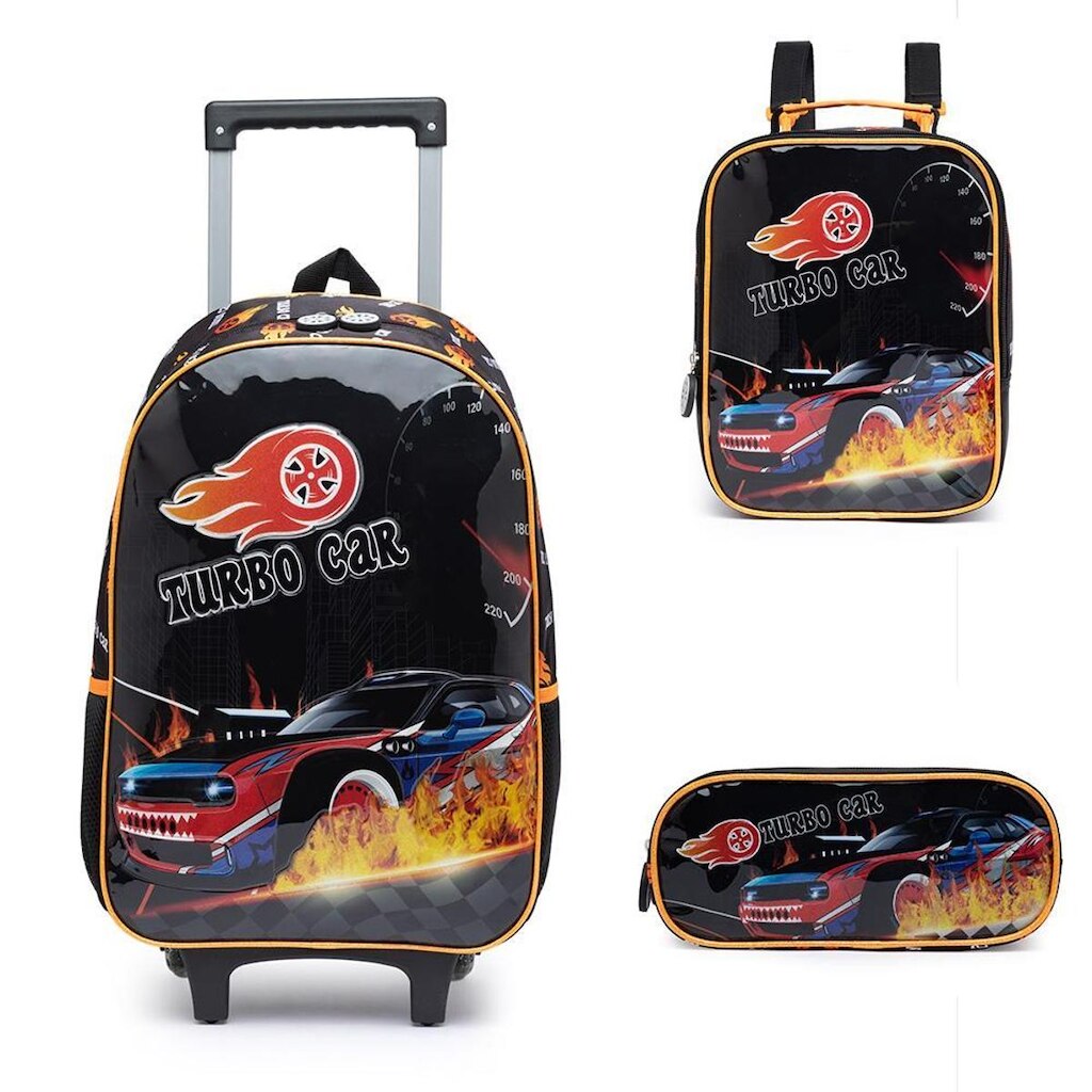 Kit de Mochila de Rodinha Estojo e Lancheira Escolar Infantil