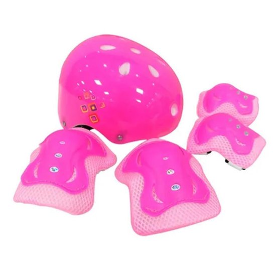 Kit De Protecao Infantil Capacete Joelheiras Skate - Rosa Menor preço em Kit De Protecao Infantil Capacete Joelheiras Skate - Rosa